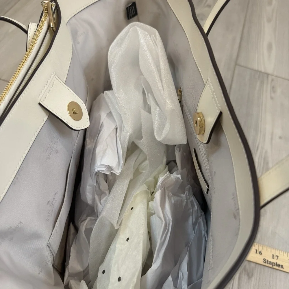 NWT Kate Spade KN624 Cece Pebbled Leather Large Tote Set In Meringue BEIGE - Picture 12 of 13